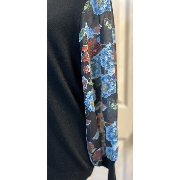 Siani Milano Ruffle Neck Floral Sleeve Sweater Jumper Womens Sz L Soft - Picture 3 of 7